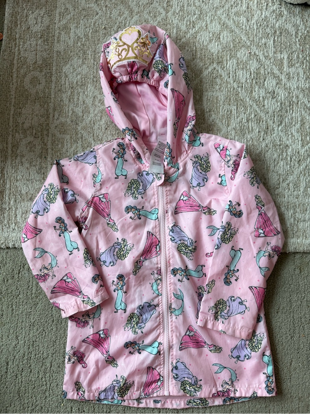 Pink Disney Princess Raincoat with tiara hoodie 5T